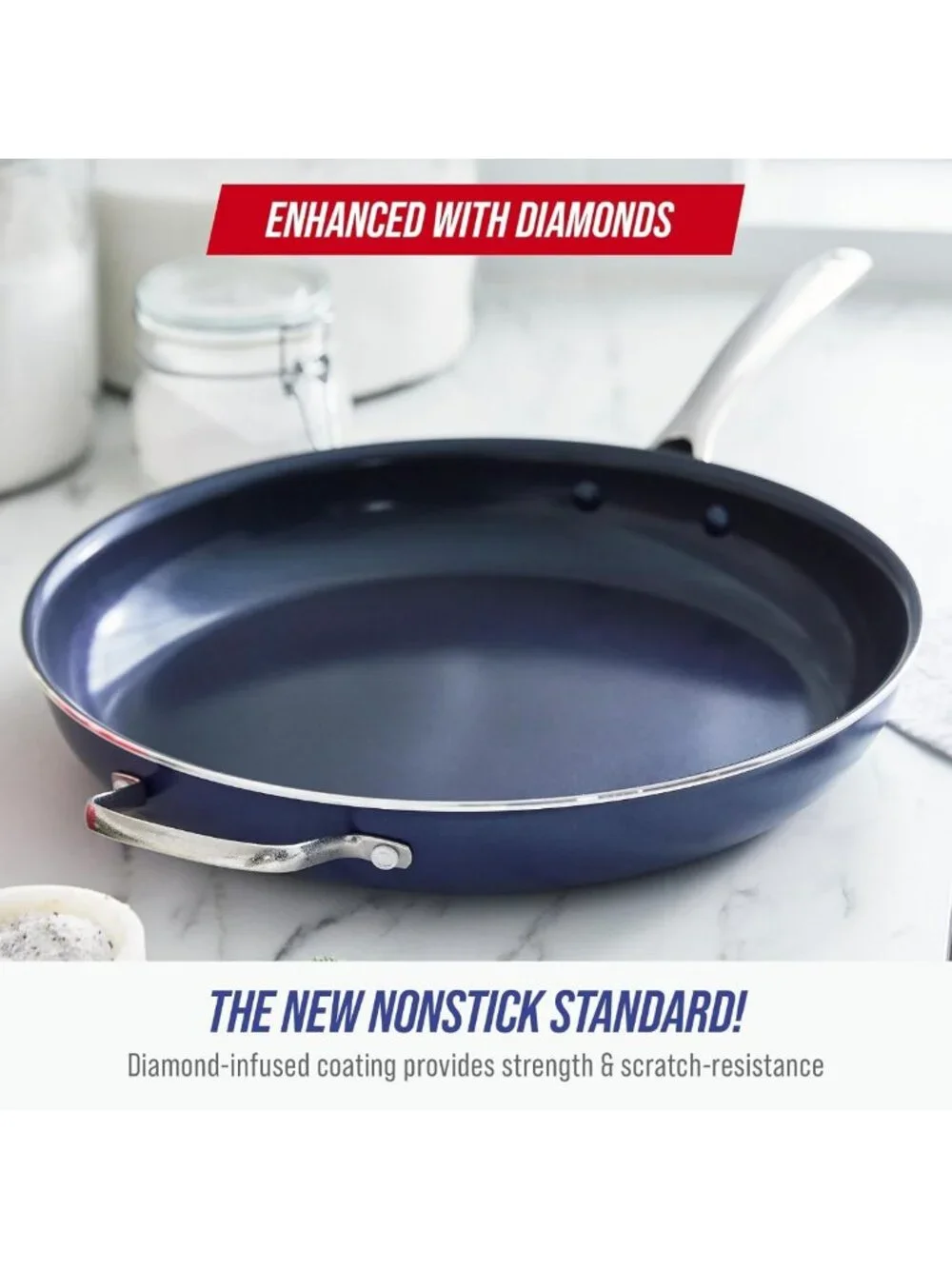 14” Blue Diamond Ceramic Nonstick Frying Pan Skillet - Durable, Easy Clean, Heat